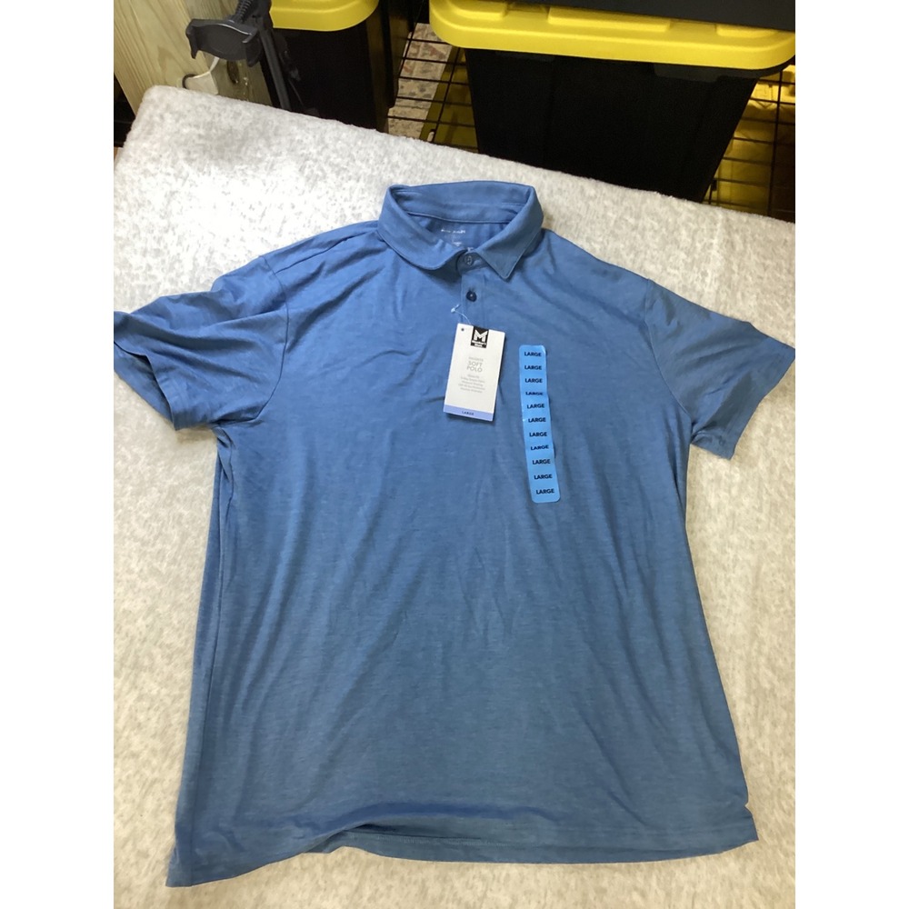 Members Mark Favorite Soft Polo Mens Large Blue‎ Short Sleeve MM23706 NWT